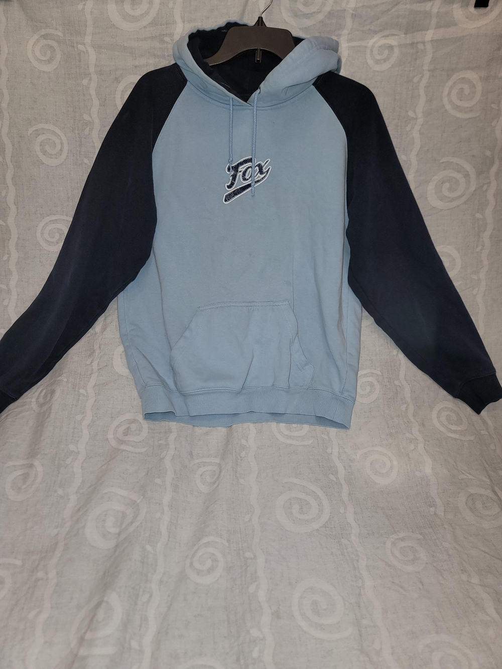 Fox Light Blue Hoodie with Black Raglan Sleeves